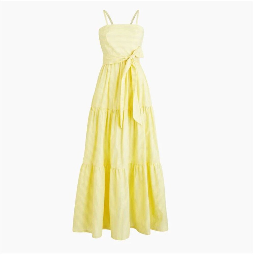 J.Crew Garratt Yellow Stripe Cotton Poplin Midi Dress